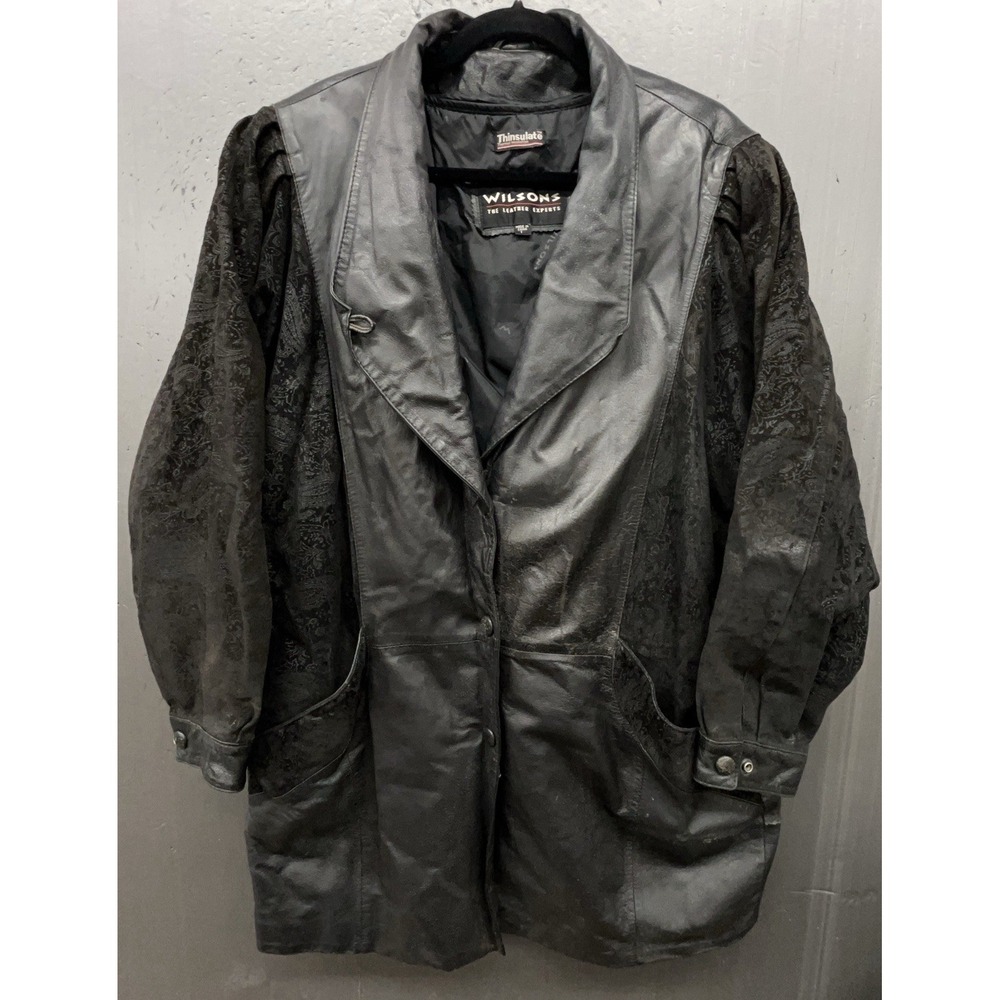 Vtg 80s Wilsons Leather Jacket Women L Black Suede Thinsulate Liner Goth Grunge